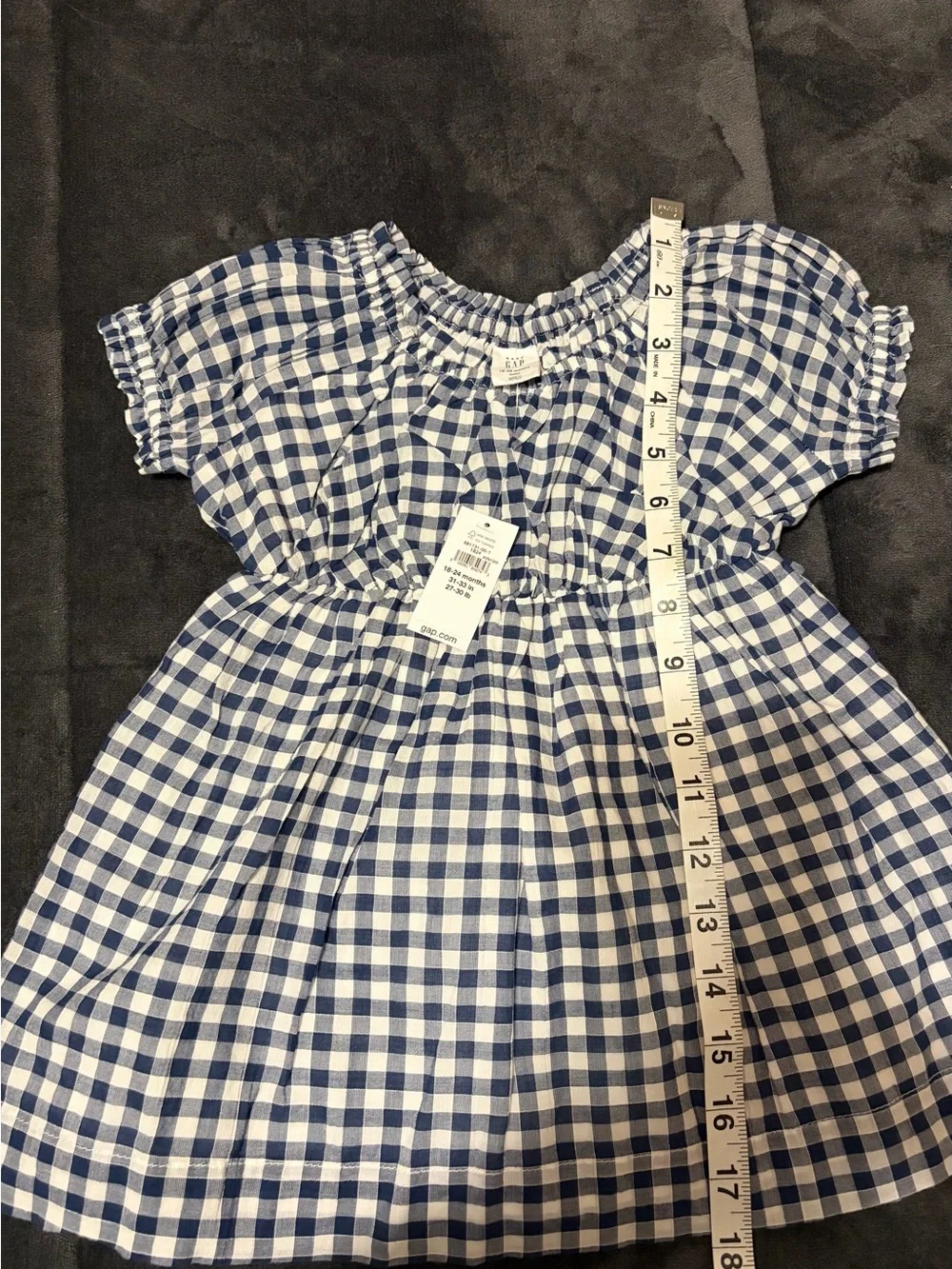 New Baby Gap Blue & White Gingham Puff-Sleeve Dress - 18-24 months